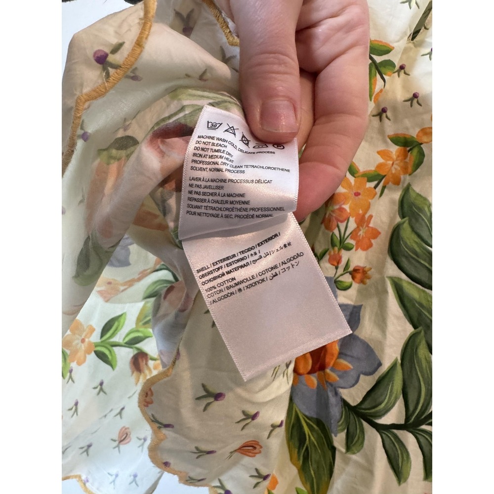 Farm Rio Blouse Womens XL White Floral High Neck Flutter Sleeve Anthropologie - Picture 11 of 12
